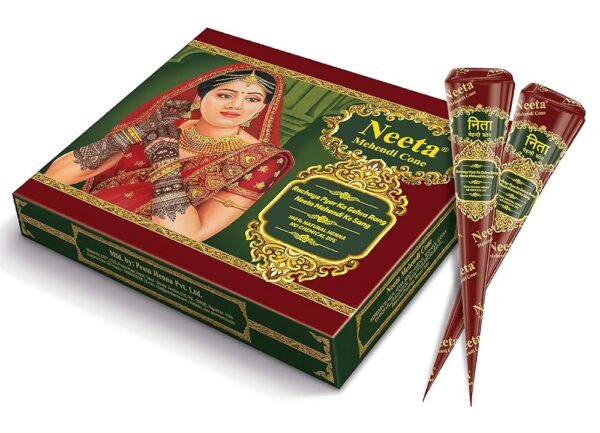 Neeta Mehendi Cone for Hand Designing, Henna Mehandi, Cone Bridal Mehndi Cones for Wedding, Dulhan Mehndi Cone, 12 Pieces in a Box