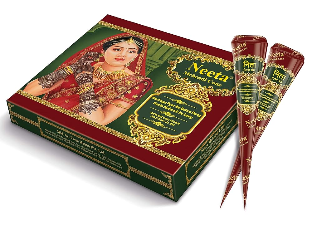Neeta Mehendi Cone for Hand Designing, Henna Mehandi, Cone Bridal Mehndi Cones for Wedding, Dulhan Mehndi Cone, 12 Pieces in a Box