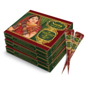 Neeta Mehendi Cones for Hand 12 Pcs in 1 Box (Pack of 3) Bridal Mehndi Cones Natural Mehendi Cone for Wedding, Hand Designing, Reddish Brown Color Long Lasting Niddle Cones for...