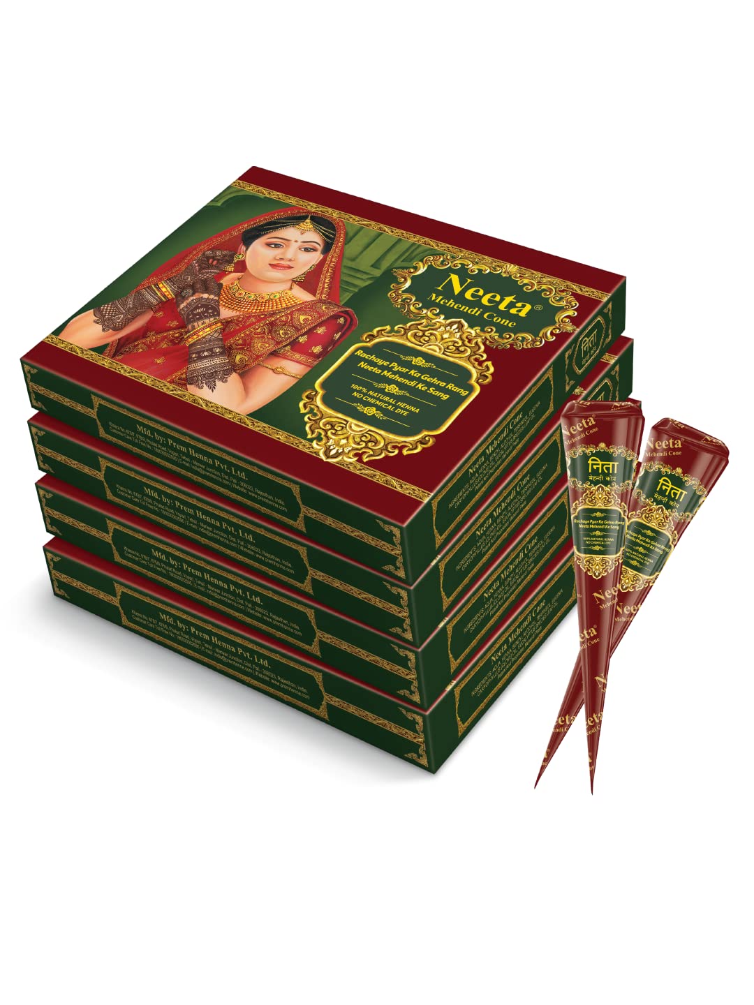 Neeta Mehendi Cones for Hand 12 Pcs in 1 Box (Pack of 4) Bridal Mehndi Cones Natural Mehendi Cone for Wedding, Hand Designing, Reddish Brown Color Long Lasting Niddle Cones for...