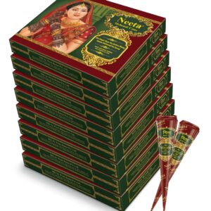 Neeta Mehendi Cones for Hand 12 Pcs in 1 Box (Pack of 8) Bridal Mehndi Cones Natural Mehendi Cone for Wedding, Hand Designing, Reddish Brown Color Long Lasting Niddle Cones for...