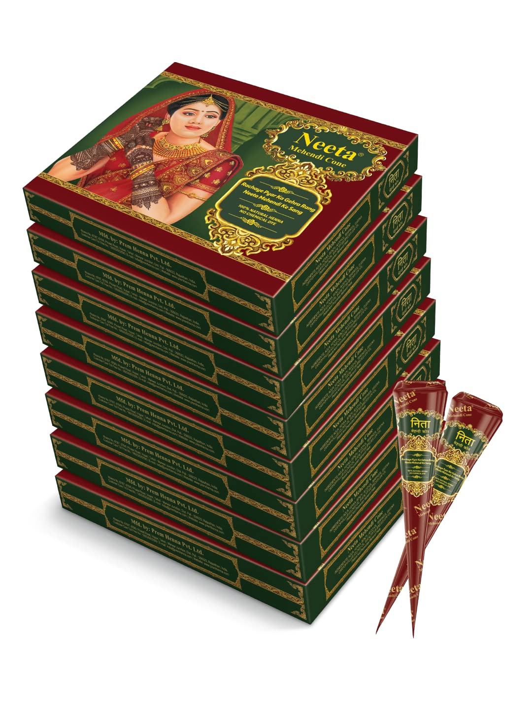Neeta Mehendi Cones for Hand 12 Pcs in 1 Box (Pack of 8) Bridal Mehndi Cones Natural Mehendi Cone for Wedding, Hand Designing, Reddish Brown Color Long Lasting Niddle Cones for...