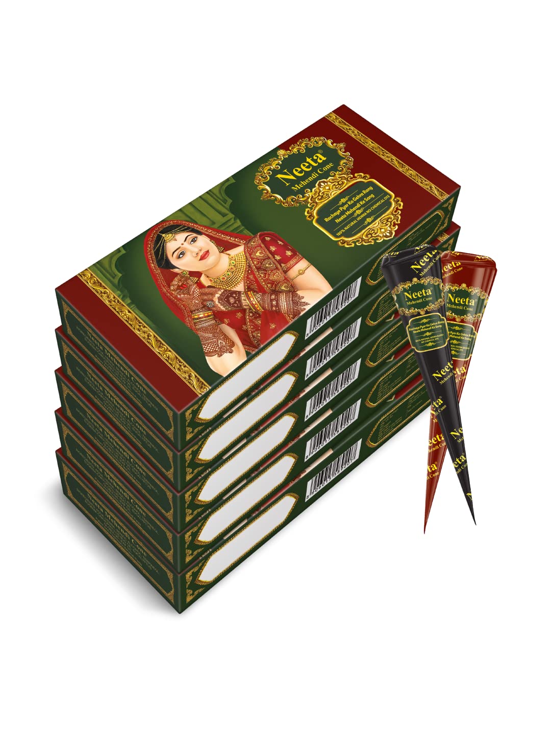Neeta Mehendi Cones for Hand 4 Pc in 1 Box (Pack of 5) Bridal Mehndi Cones Natural Mehendi Cone for Wedding, Hand Designing, Reddish Brown Color Long Lasting Niddle Cones for Women