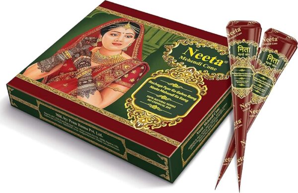 Neeta Natural Mehandi Cone for Hand Designing, Henna Mehendi Cone, Bridal Mehndi Cones for Wedding, Dulhan Mehndi Cone, Henna Cone 1 box (12 Henna Cone)