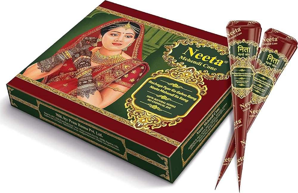 Neeta Natural Mehandi Cone for Hand Designing, Henna Mehendi Cone, Bridal Mehndi Cones for Wedding, Dulhan Mehndi Cone, Henna Cone 1 box (12 Henna Cone)