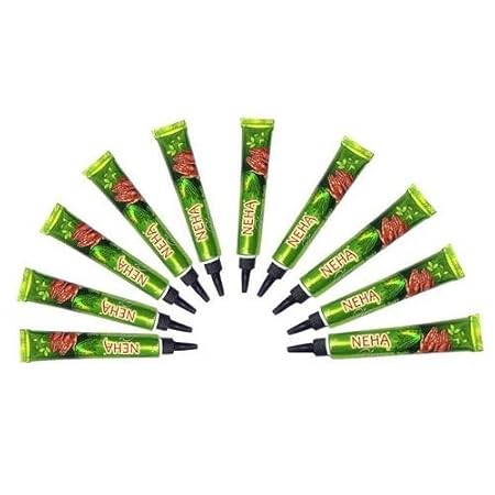 Neha Herbal (5 min rachne vali mehndi) Instant Dark Red Henna Mehendi Tattoo Paste Tubes (10pieces) by happinessShop