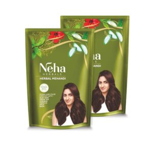 Neha Herbals Mehandi - 140G (Pack of 2), Natural Henna Powder for Hair Growth enriched with Amla Shikakai Hibiscus Green Tea & Aloe Vera Mehendi Powder for Hair Color