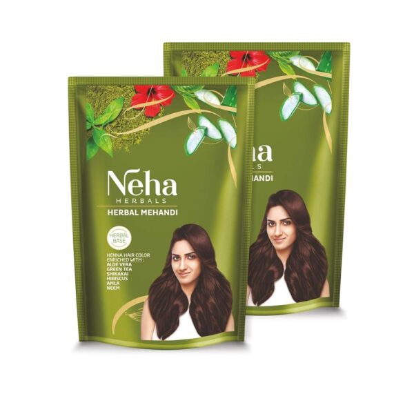 Neha Herbals Mehandi - 140G (Pack of 2), Natural Henna Powder for Hair Growth enriched with Amla Shikakai Hibiscus Green Tea & Aloe Vera Mehendi Powder for Hair Color