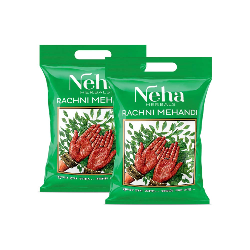 NEHA HERBALS RACHNI MEHANDI/HENNA POWDER, 100% Pure Henna Powder for Hair Colour (Mehandi) | for Hair, Hands & Feet (250g Pack) (Pack of 2)