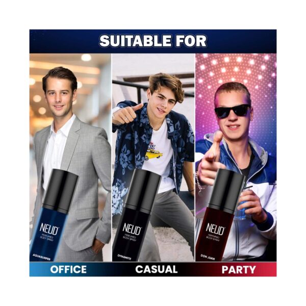 NEUD 3-in-1 Perfumed Body Sprays for Men, Long-Lasting, No Gas, No CFC (3 pcs) - NEUD