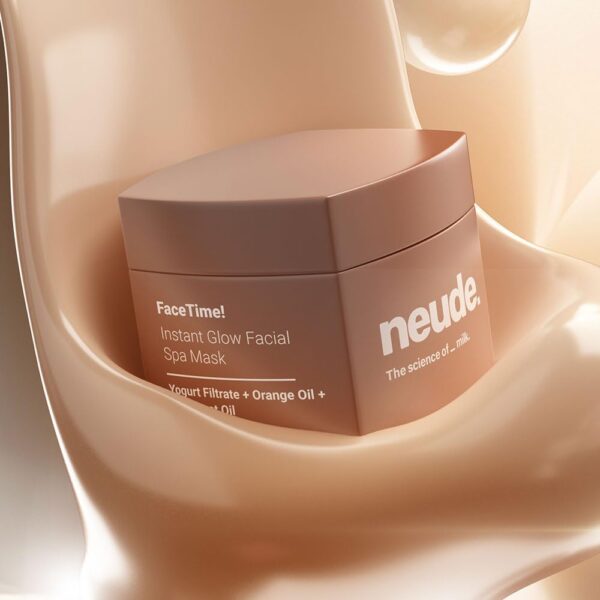 Neude FaceTime Instant Brightening Glow Face Mask 50ml – De-Tan Milk Face Pack with Yogurt Filtrate, Orange Oil & Kojic Acid for Glowing Skin, Blackhead Removal,...