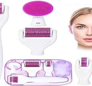 Nilzone Dermaroller 5 IN 1 Kit, Microneedle Roller for Face, Scalp Derma Roller Professional Microneedling Roller for Hair Beard Facial Care Home Use (5 in 1 Roller)