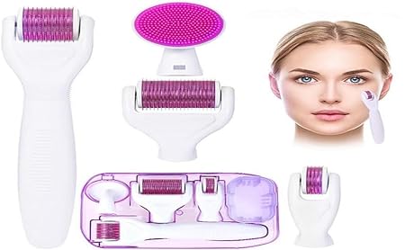 Nilzone Dermaroller 5 IN 1 Kit, Microneedle Roller for Face, Scalp Derma Roller Professional Microneedling Roller for Hair Beard Facial Care Home Use (5 in 1 Roller)