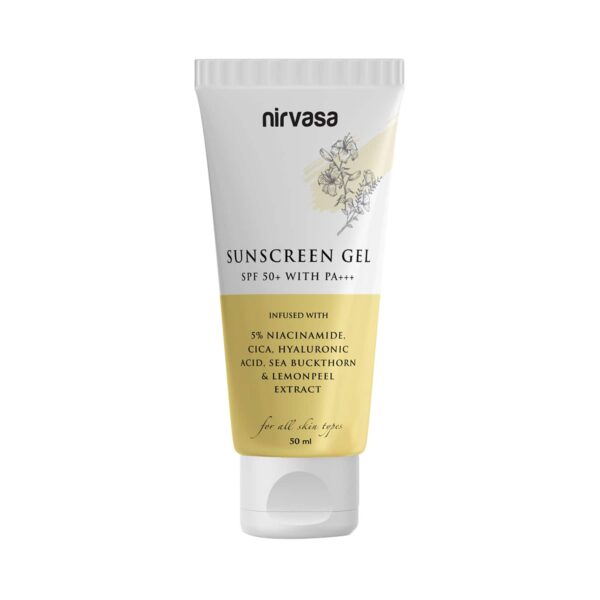 Nirvasa Sunscreen Gel SPF 50+ With 5% Niacinamide For 98% UVA/UVB Protection (50ml) - Nirvasa