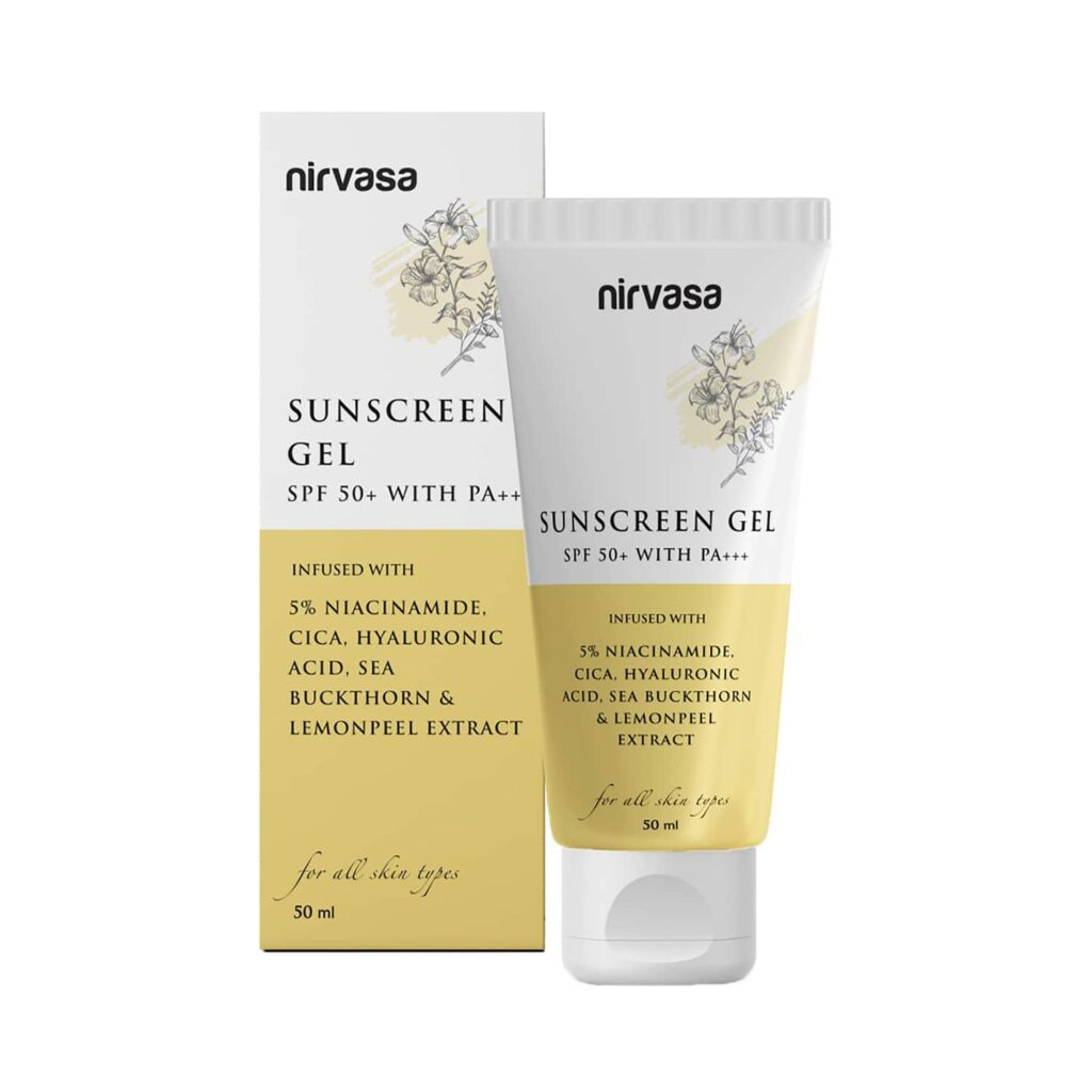 Nirvasa Sunscreen Gel SPF 50+ With 5% Niacinamide For 98% UVA/UVB Protection (50ml) - Nirvasa
