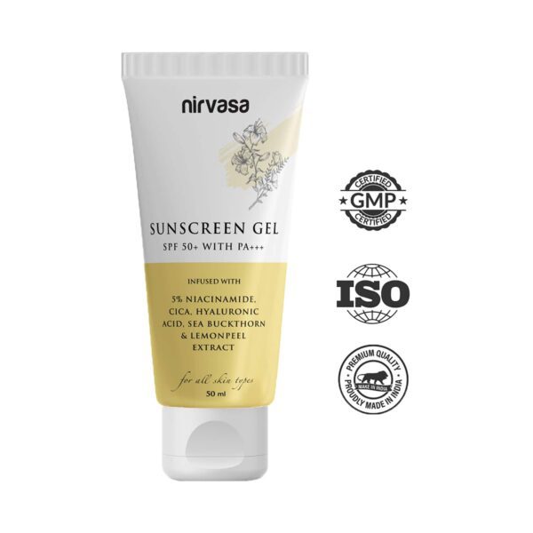 Nirvasa Sunscreen Gel SPF 50+ With 5% Niacinamide For 98% UVA/UVB Protection (50ml) - Nirvasa