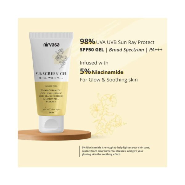 Nirvasa Sunscreen Gel SPF 50+ With 5% Niacinamide For 98% UVA/UVB Protection (50ml) - Nirvasa