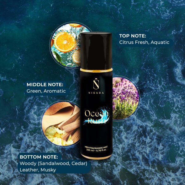 Nisara Ocean Rush Long Lasting Aromatic Fougere Fragrance Body Mist for Men (200 ml) - Nisara