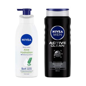 Nivea Aloe Hydration Body Lotion (400 ml) & Shower Active Clean (500 ml) Combo - Nivea