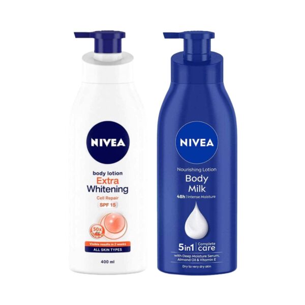 Nivea Body Milk Nourishing Body Lotion and Extra Whitening Cell Repair Combo for Better Skin - Nivea