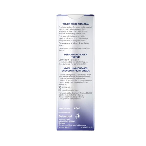 Nivea Luminous630 Even Glow Night Cream (40ml) - Nivea