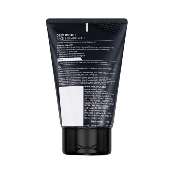 Nivea Men Deep Impact Face & Beard Wash - Intense Clean (100 g) (Pack Of 2) Combo - Nivea