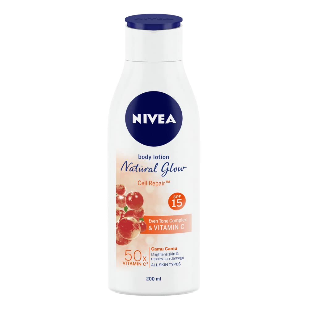 NIVEA Natural Glow Cell Repair 200ml Body Lotion | SPF 15 & 50 X Vitamin C for Summer Protection |With Camu Camu & Acerola Cherry Extracts | Gives Even Toned & Smooth Skin |For...