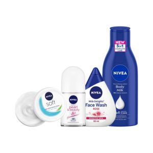 Nivea Small Pack Combo - Body Lotion, Deodorant Roll On, Rose Water & Moisturiser - Nivea