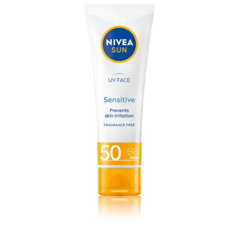 NIVEA Sun UV Face Sensitive SPF 50 Cream (50ml), Sunscreen Protects Against UVA/UVB Rays and Premature Skin Ageing, Sun Cream for Sensitive Facial Skin