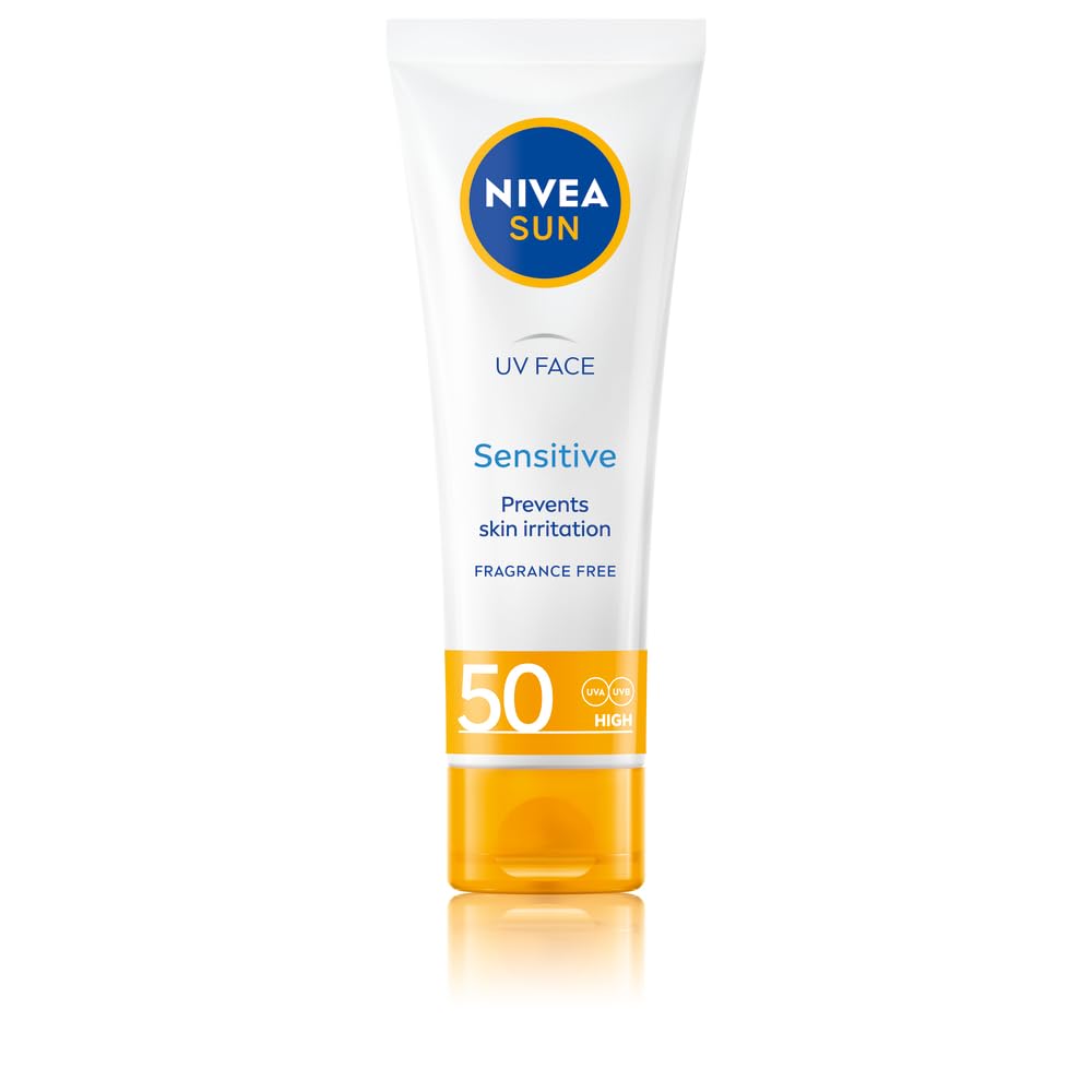 NIVEA Sun UV Face Sensitive SPF 50 Cream (50ml), Sunscreen Protects Against UVA/UVB Rays and Premature Skin Ageing, Sun Cream for Sensitive Facial Skin