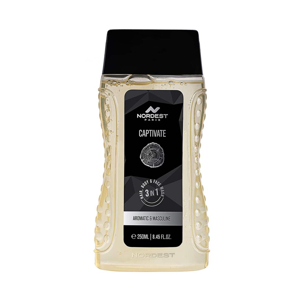Nordest Paris Captivate Aromatic and Masculine Shower Gel - 3 in 1 Hair Body and Face Wash (250 ml) - Nordest Paris