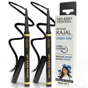 Nourish Mantra’s Jet Gaze Kajal Urban Rani - Combo - Black & Black 0.35g/ Made with Argan Oil & Vitamin E/Smudge Proof/Long Lasting/Retractable Kajal Pencils