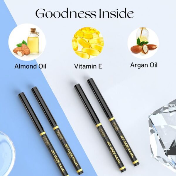Nourish Mantra’s Jet Gaze Kajal Urban Rani - Combo - Black & Black 0.35g/ Made with Argan Oil & Vitamin E/Smudge Proof/Long Lasting/Retractable Kajal Pencils