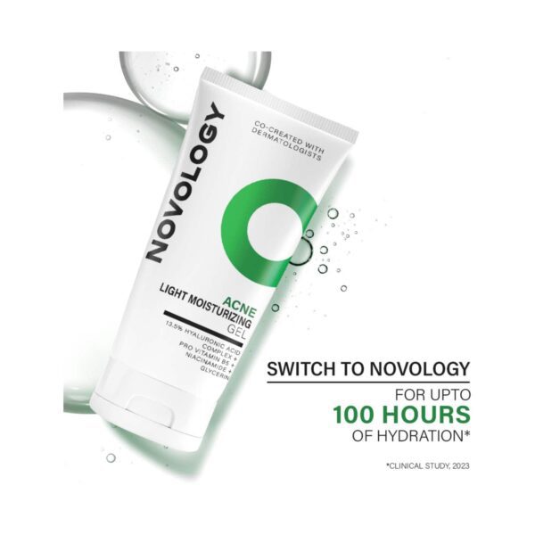 Novology Acne Light Moisturizing Gel, Non-Oily 100 hrs Hydrating Gel, Hyaluronic Acid (50 g) - Novology