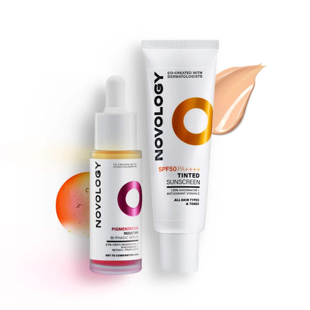 Novology Bi-Phasic Hyper Pigmentation Serum + SPF 50 PA++++ Tinted Sunscreen Combo - Novology