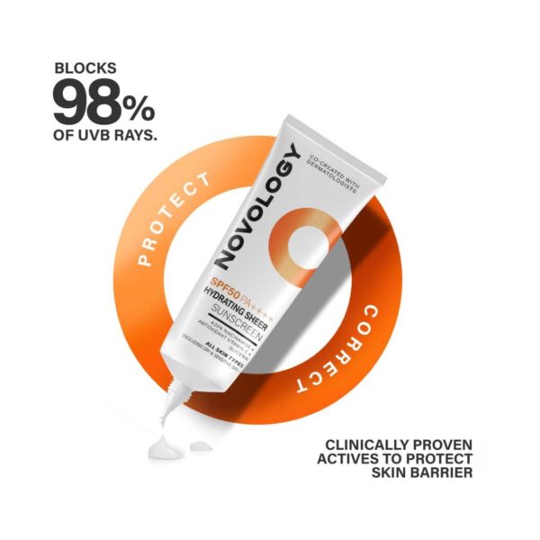 Novology SPF 50 PA++++ Hydrating Sheer Sunscreen No White Caste Broad Spectrum Protection (50 g) - Novology