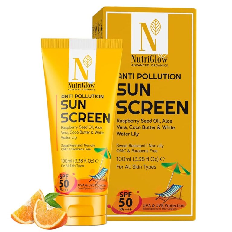 NutriGlow Advanced Organics Advanced Organics Anti Pollution Sunscreen With Alovera, Coco Butter, White Water Lily, Raspberry Seed Oil/All Skin Types/Uva & Uvb Protection, 100 ml