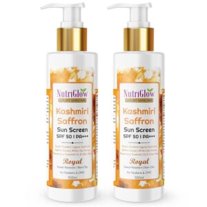 NutriGlow Kashmiri Saffron Sunscreen 50 PA+++ | for Non-Greasy, Anti-Aging Skin| Tan Treatment with Broad Spectrum| Paraben and Sulphate Free| for All Skin Type| Pack of 2,100...