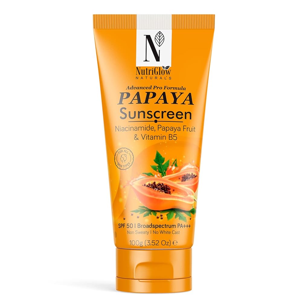 NutriGlow NATURAL'S Advanced Pro Formula Papaya Sunscreen SPF 50, PA+++ No White Cast, Non-Greasy, with Broad Spectrum, UV A & UV B Blue Light Protection, for Men & Women...
