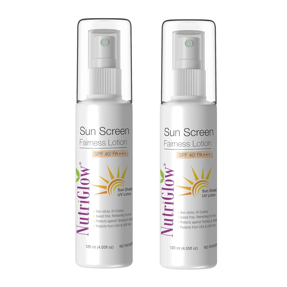 NutriGlow Sunscreen Lotion SPF 40 & PA+++, Non-Greasy, with Broad Spectrum, UVA & UVB Blue Light Protection, for Men & Women All Skin Types, 120ml (Pack of 2)