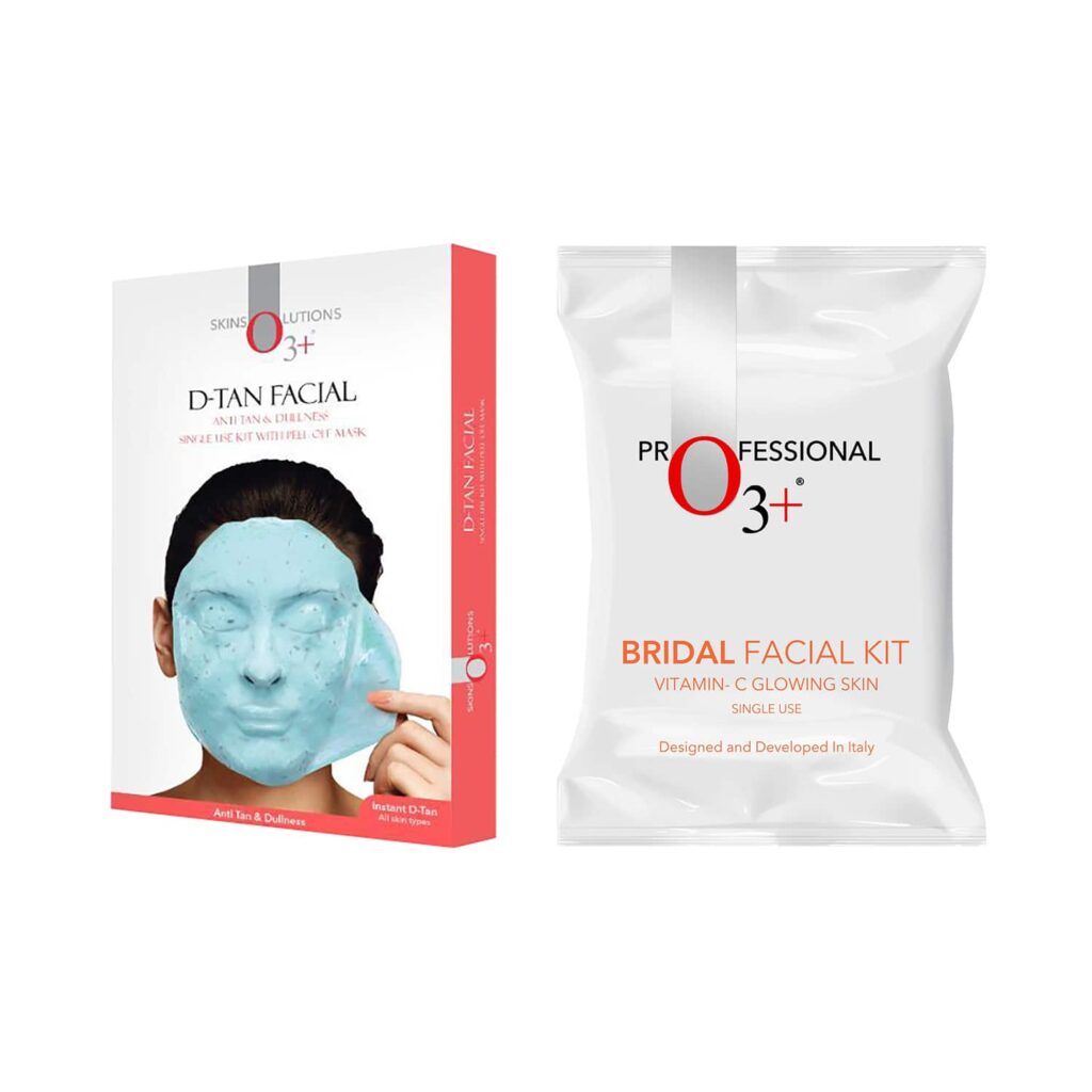 O3+ Bridal Facial Kit - Vitamin C Glowing Skin & D-Tan Facial & Dullness Face Mask (45g) Combo - O3+