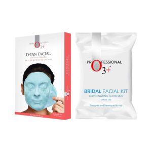 O3+ Bridal Oxygenating Glow Skin Facial Kit - (81g) & D-Tan Facial & Dullness Face Mask (45g) Combo - O3+