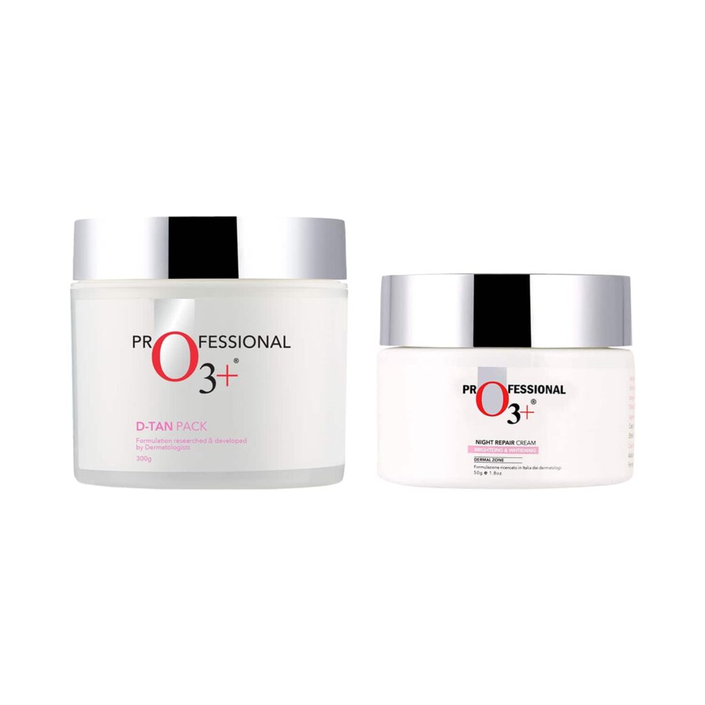 O3+ D-Tan Face Pack (300g) & Dermal Zone Night Repair Cream - Brightening & Whitening (50g) Combo - O3+