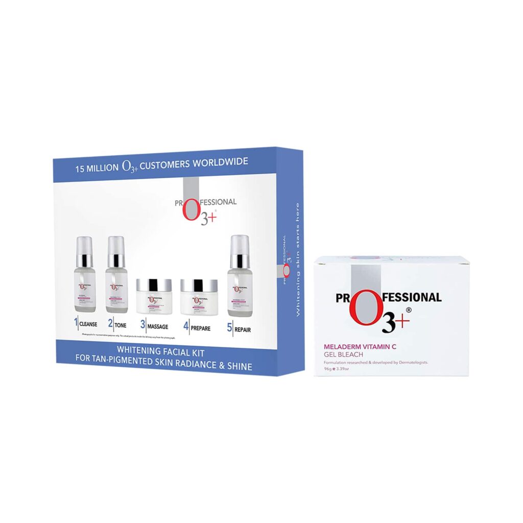O3+ Tan-Pigmented Whitening Facial Kit - (250g) & Meladerm Vitamin C Gel Bleach (96g) Como - O3+