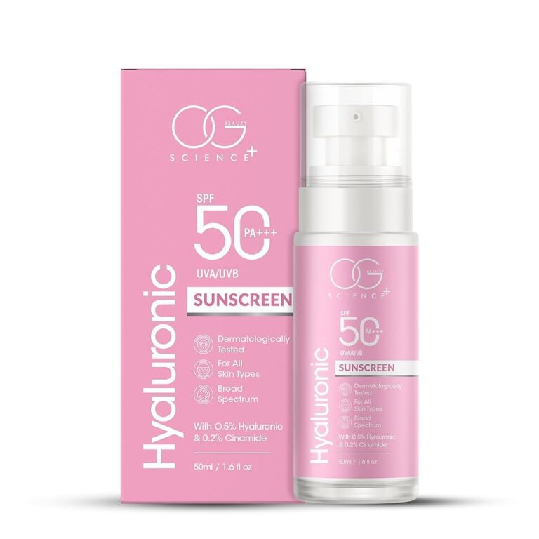 OG BEAUTY SCIENCE SPF 50 PA+++ Sunscreen | 0.5% Hyaluronic Acid & 0.2% Ceramide | Broad Spectrum UV Protection | Hydrating & Lightweight | Dermatologically Tested | 50ml