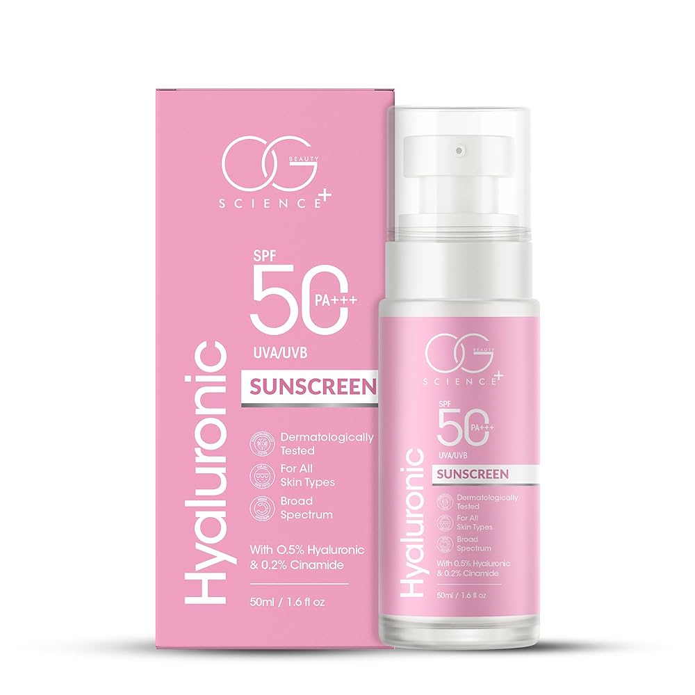 OG BEAUTY SCIENCE SPF 50 PA+++ Sunscreen | 0.5% Hyaluronic Acid & 0.2% Ceramide | Broad Spectrum UV Protection | Hydrating & Lightweight | Dermatologically Tested | 50ml