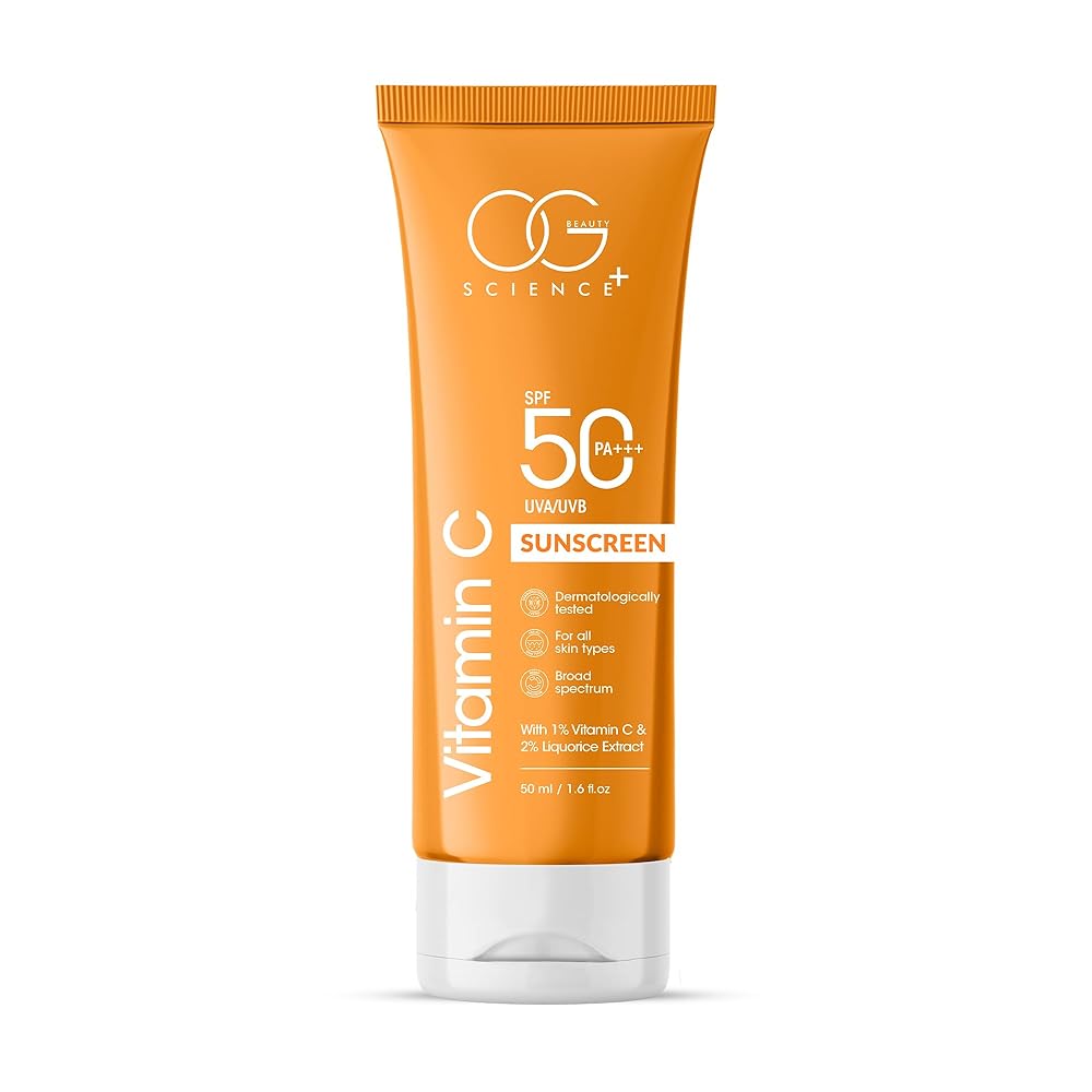 OG BEAUTY SCIENCE SPF 50 PA+++ Sunscreen | 1% Vitamin C & Liquorice for Radiant Skin | Broad Spectrum UV Protection | Hydrating & Fast-Absorbing | 50ml