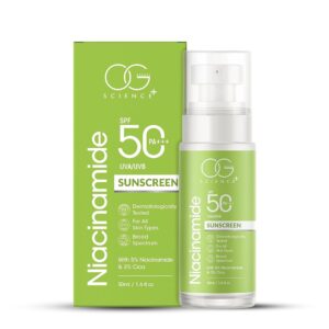 OG BEAUTY SCIENCE SPF 50 PA+++ Sunscreen | 5% Niacinamide & 3% Cica | Broad Spectrum UV Protection | Soothing & Hydrating | Dermatologically Tested | 50ml