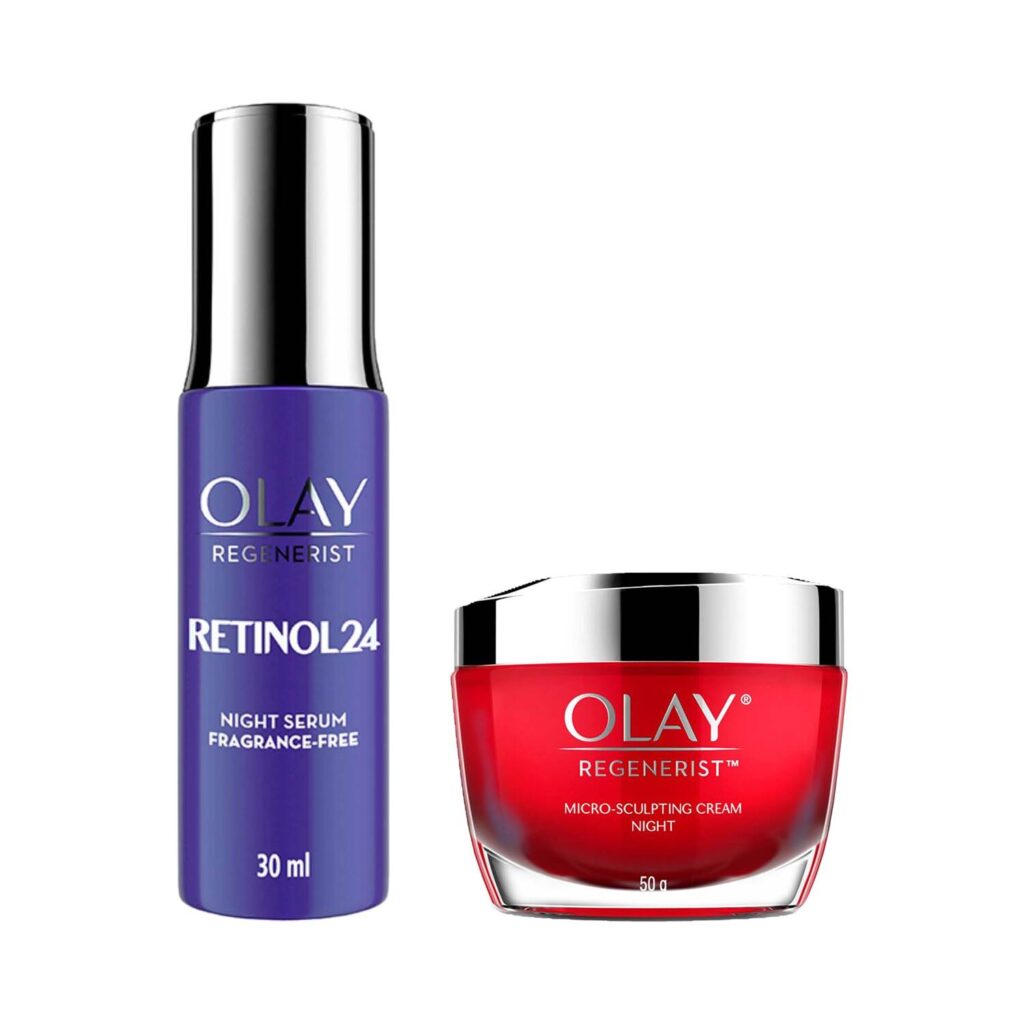 Olay Retinol Night Serum (30 ml) And Olay Regenerist Micro-Sculpting Night Cream (50g) Combo - Olay