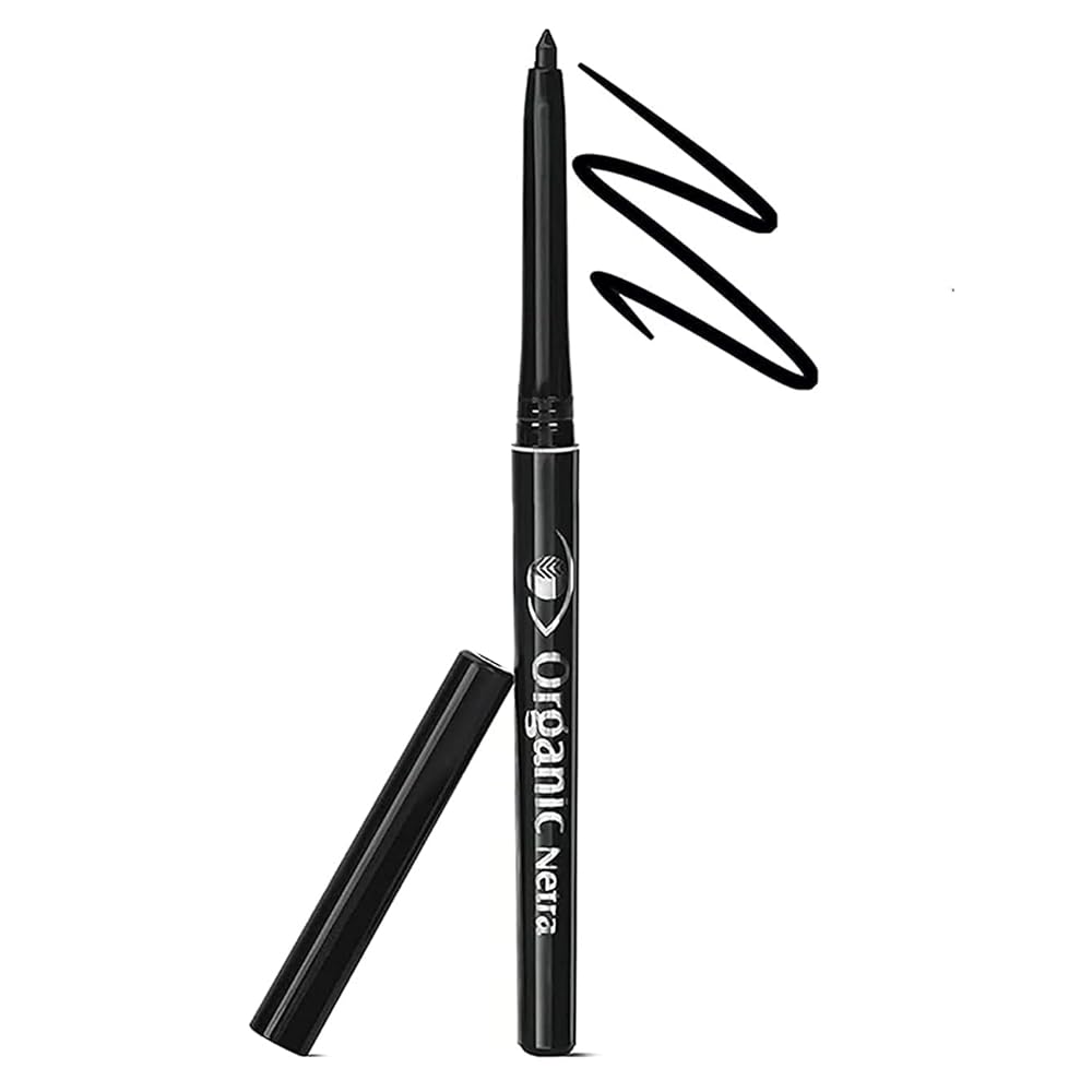 Organic Netra Pure Black Pencil Kajal Waterproof, Smudgeproof and Long Lasting Upto 12Hrs Enriched With All Natural Ingredients, Intense Colour, Matte Finish